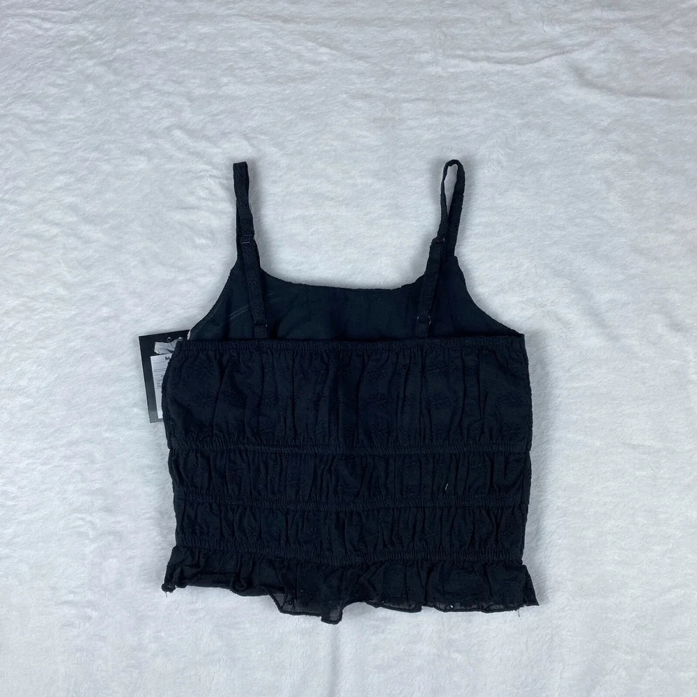 Art Class Tank Top Girl M Black Embroidered Floral Ruched Waist Adjustable Strap
